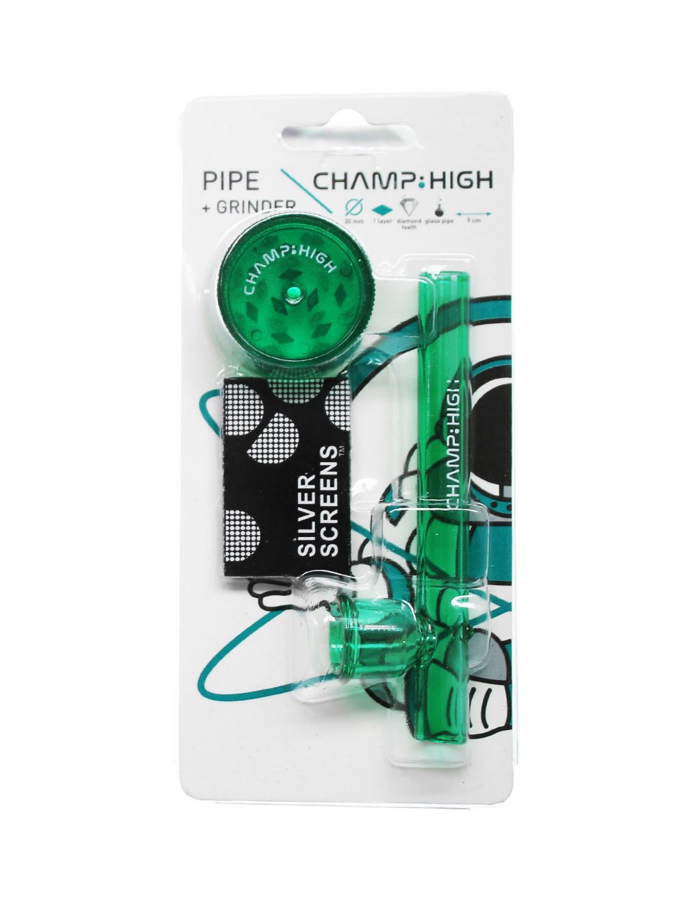 Pipa Cristal + Grinder Champ High - GB The Green Brand